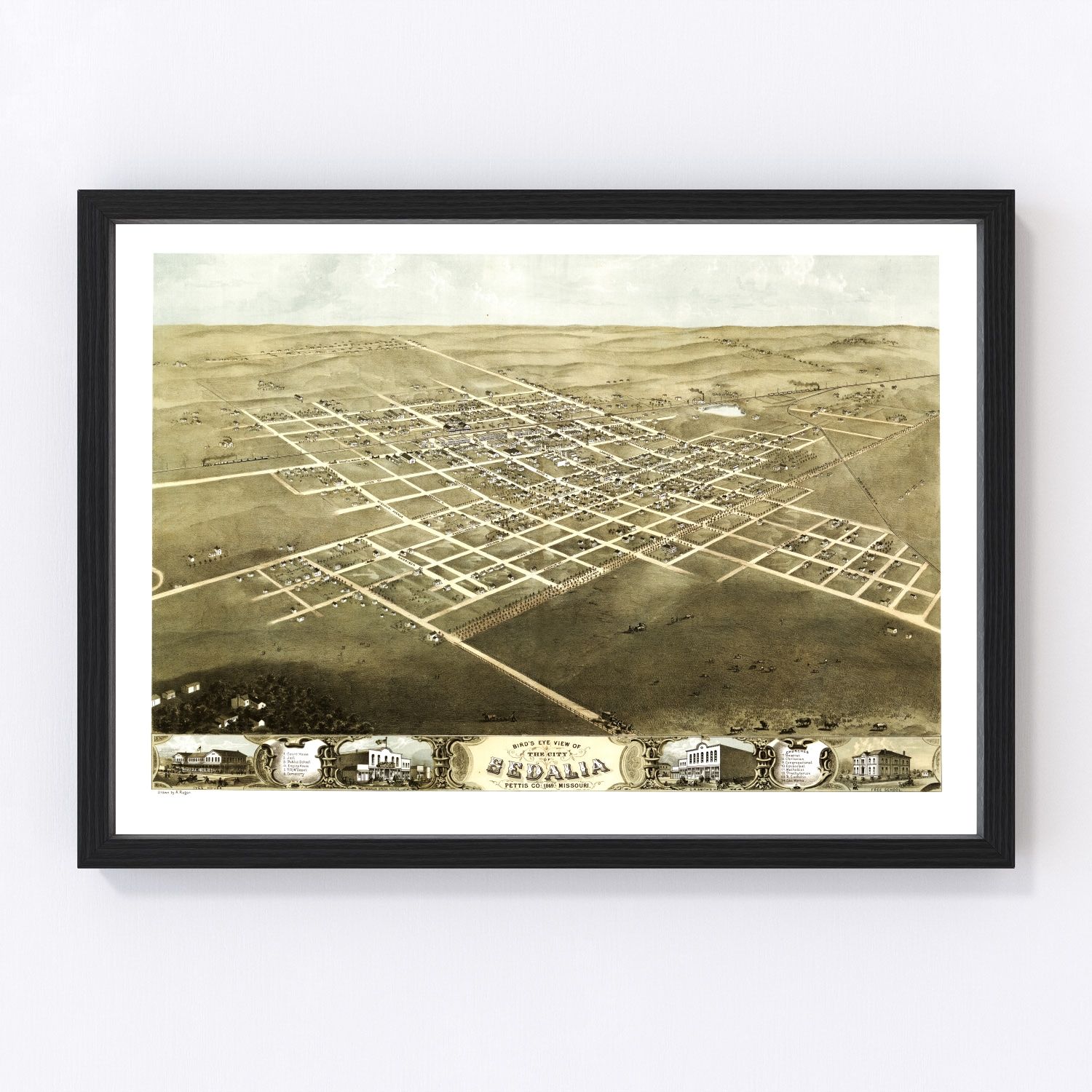 vintage map of Sedalia, Missouri, 1869