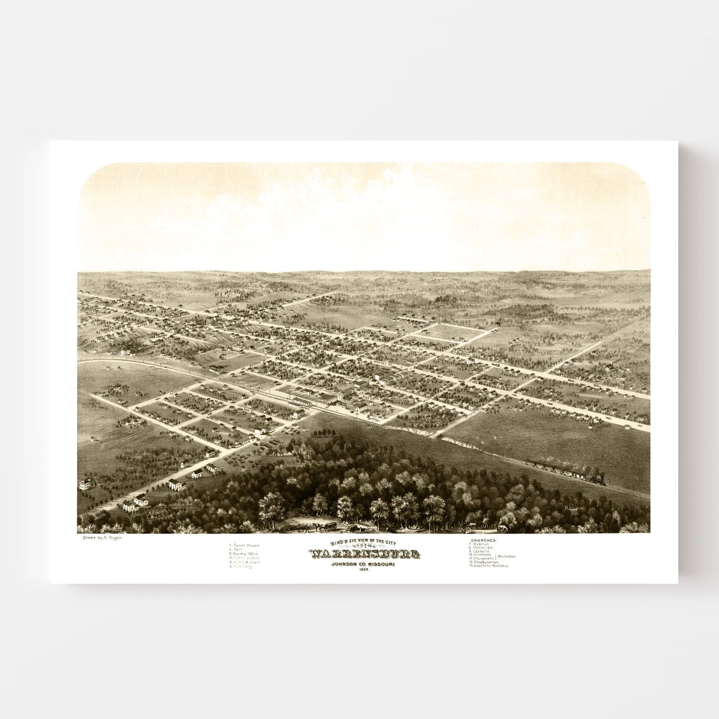 Vintage Map of Warrensburg, Missouri, 1869