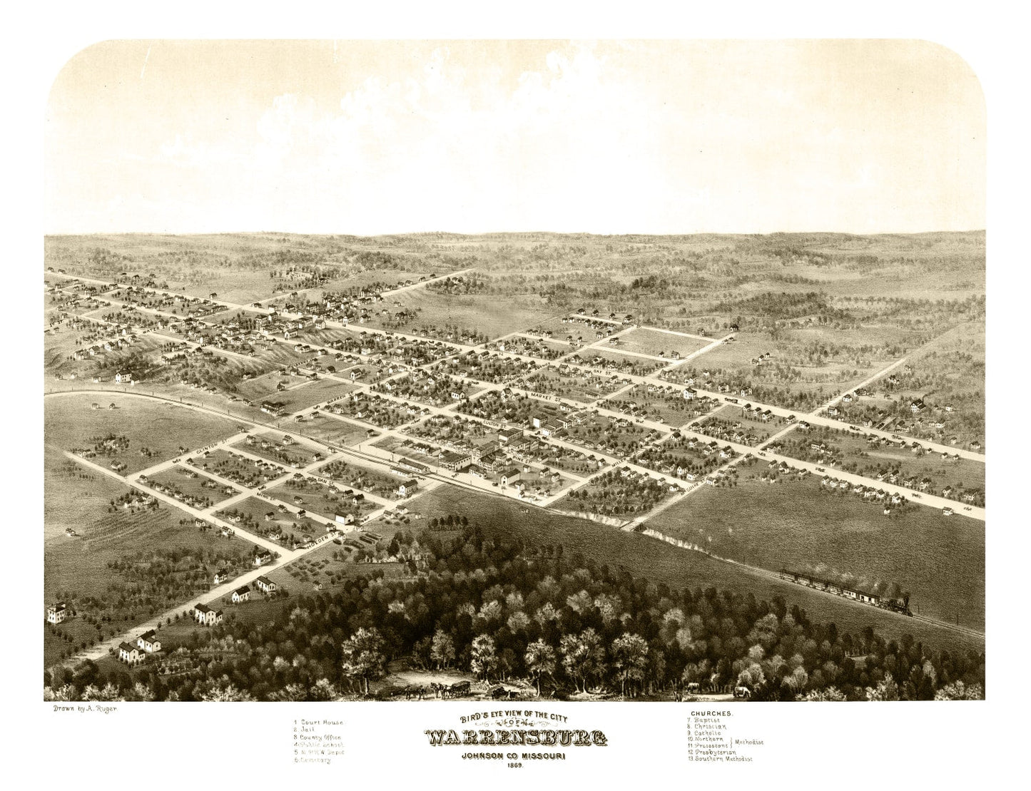 Vintage Map of Warrensburg, Missouri, 1869