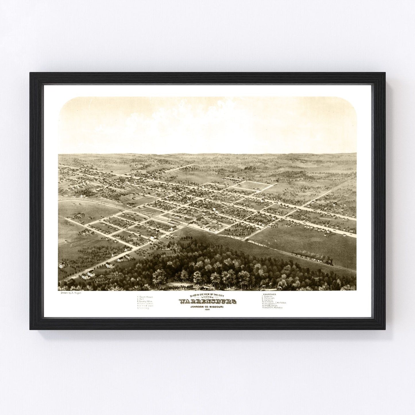 Vintage map of Warrensburg, Missouri, 1869