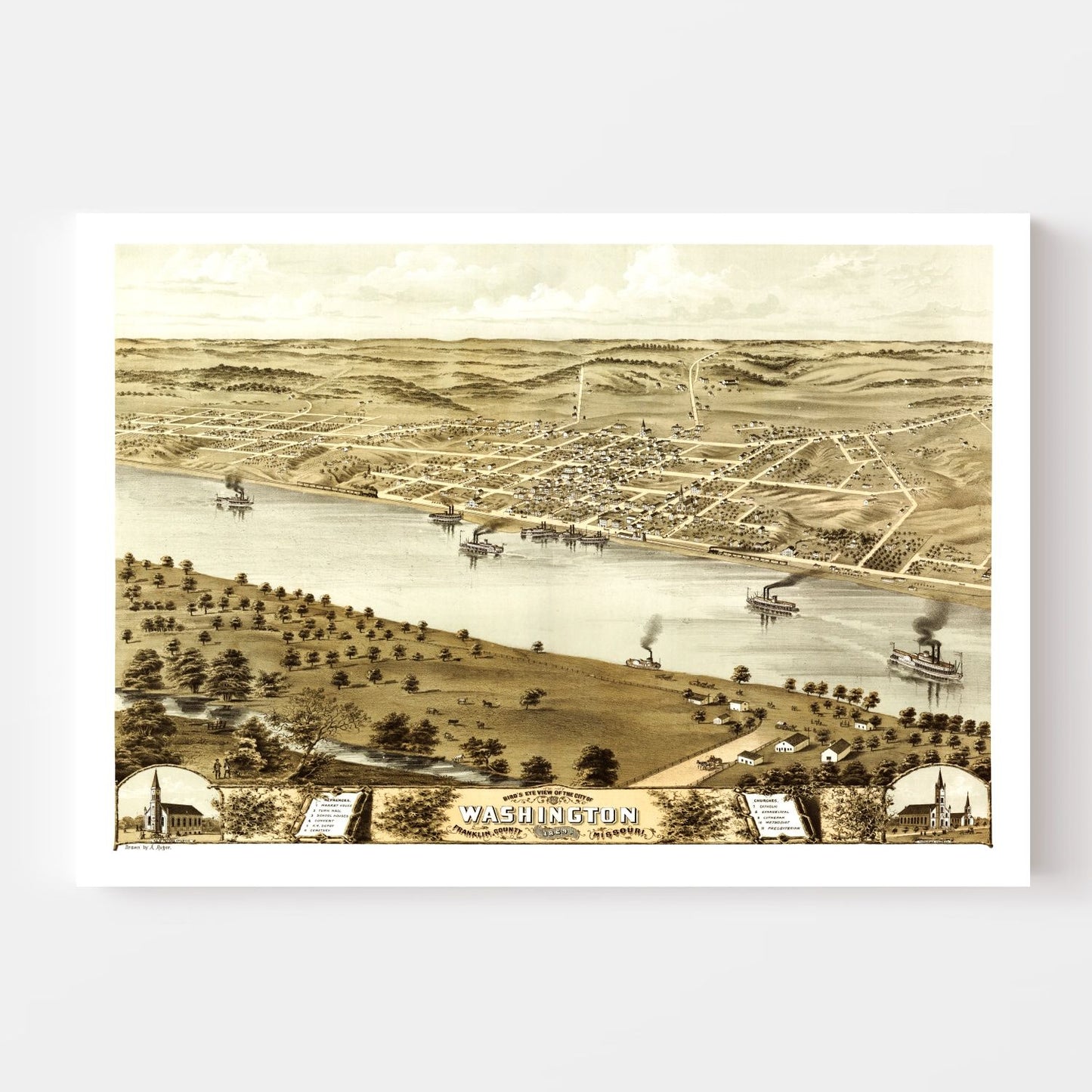 Vintage Map of Washington, Missouri, 1869