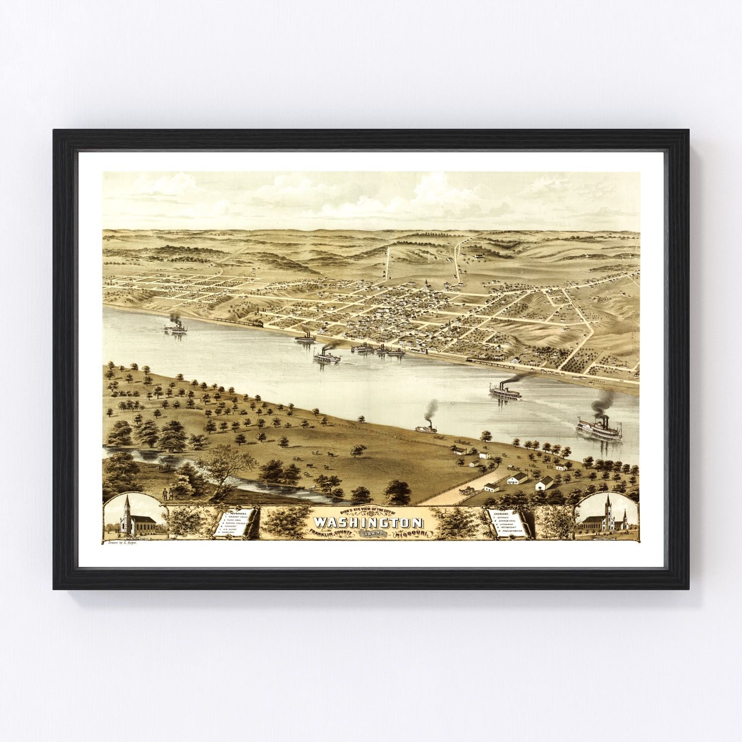 Vintage map of Washington, Franklin County, Missouri, 1869, digitally restored