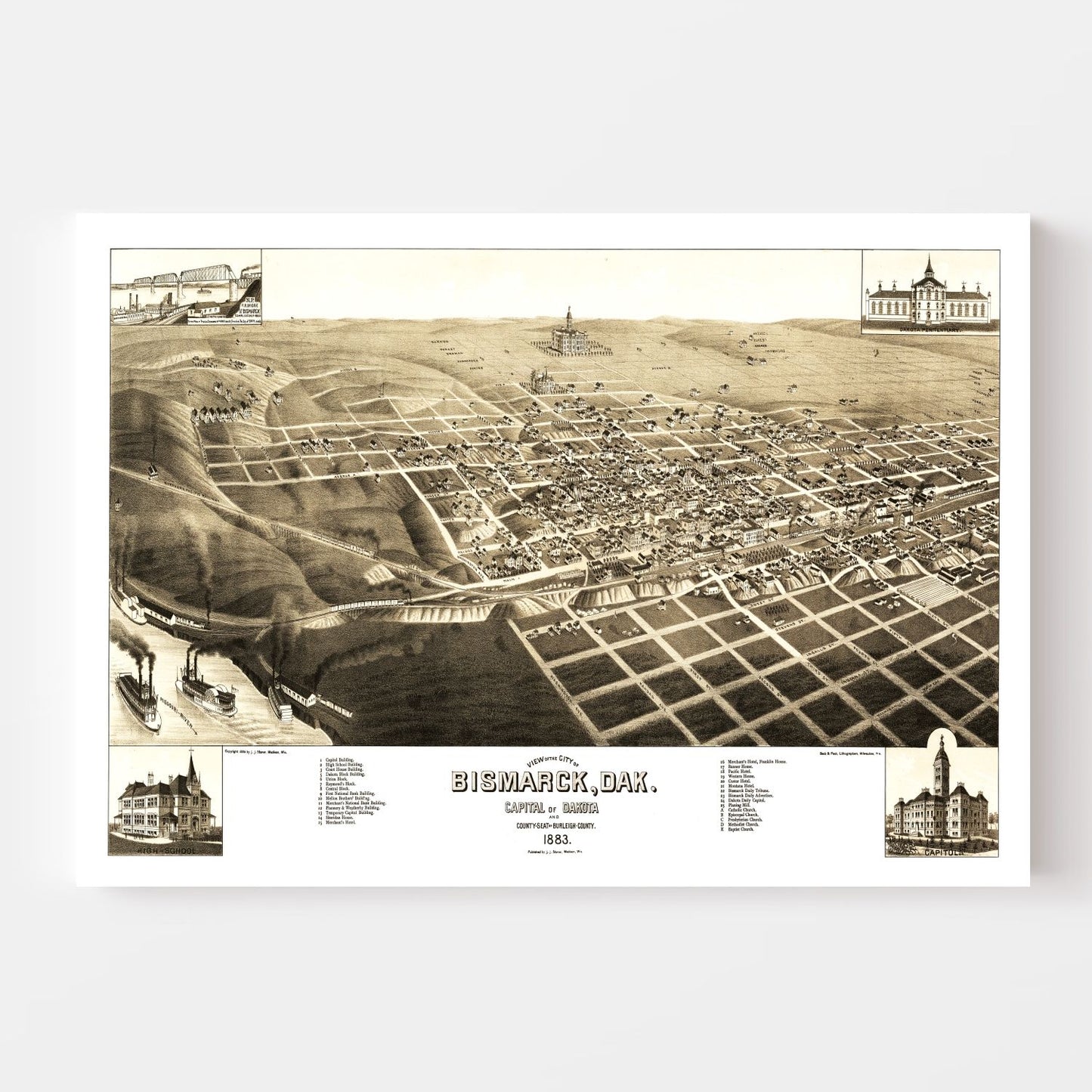 Vintage Map of Bismarck, North Dakota, 1883