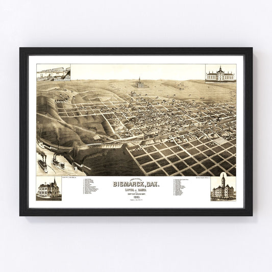 Vintage map of Bismarck, North Dakota, 1883, territorial capital