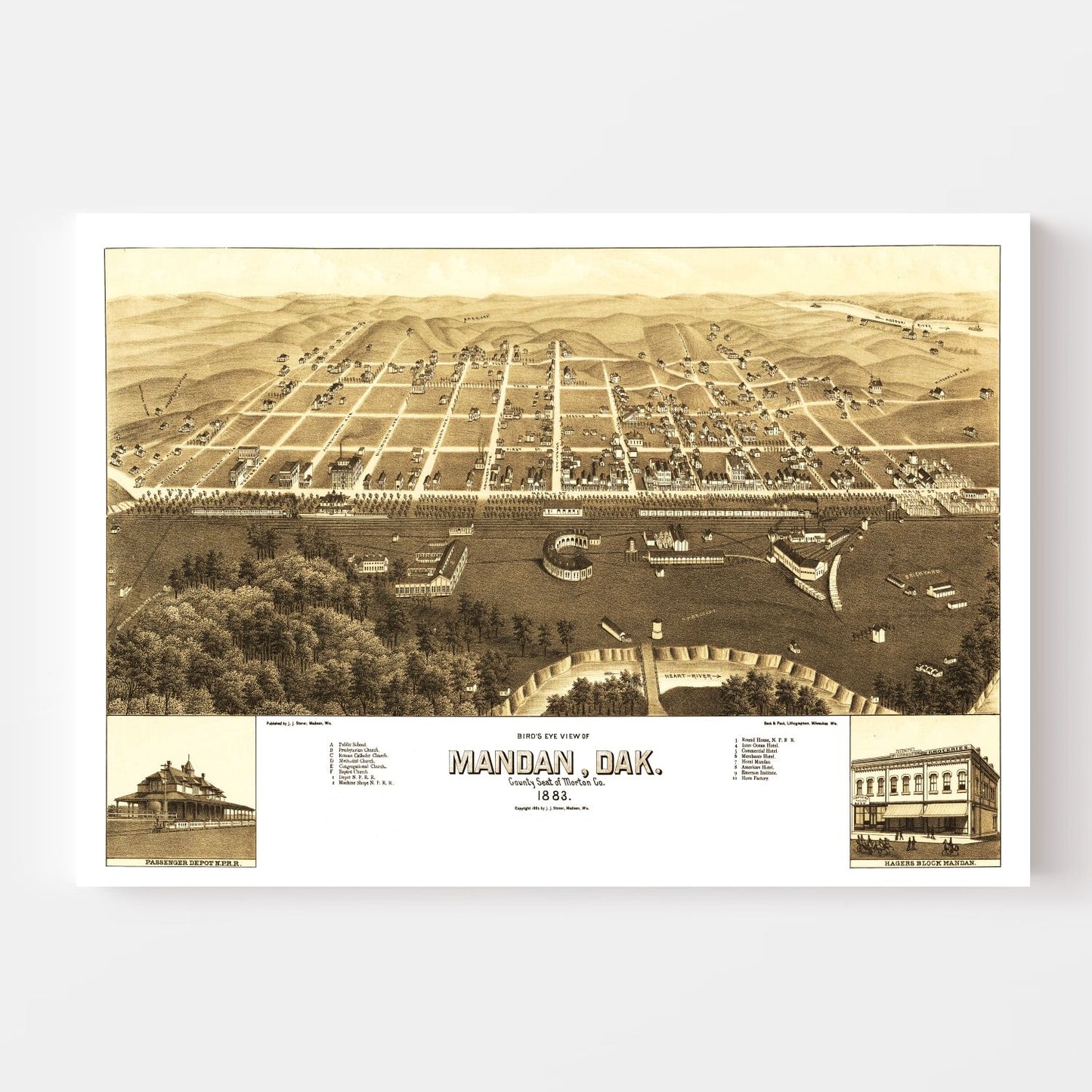 Vintage Map of Mandan, North Dakota, 1883