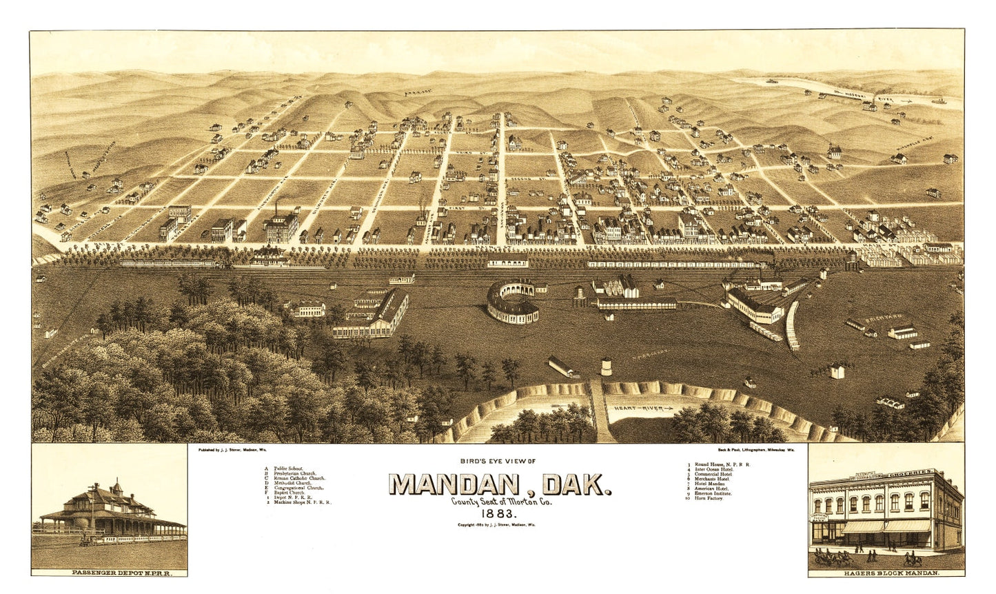 Vintage Map of Mandan, North Dakota, 1883