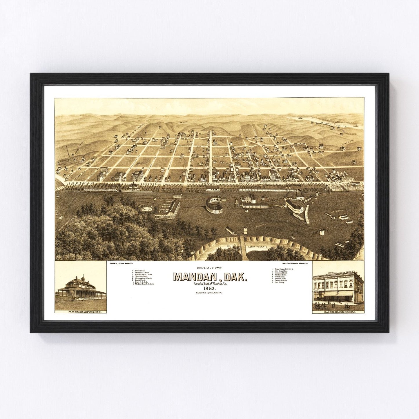 Vintage map of Mandan, North Dakota, 1883