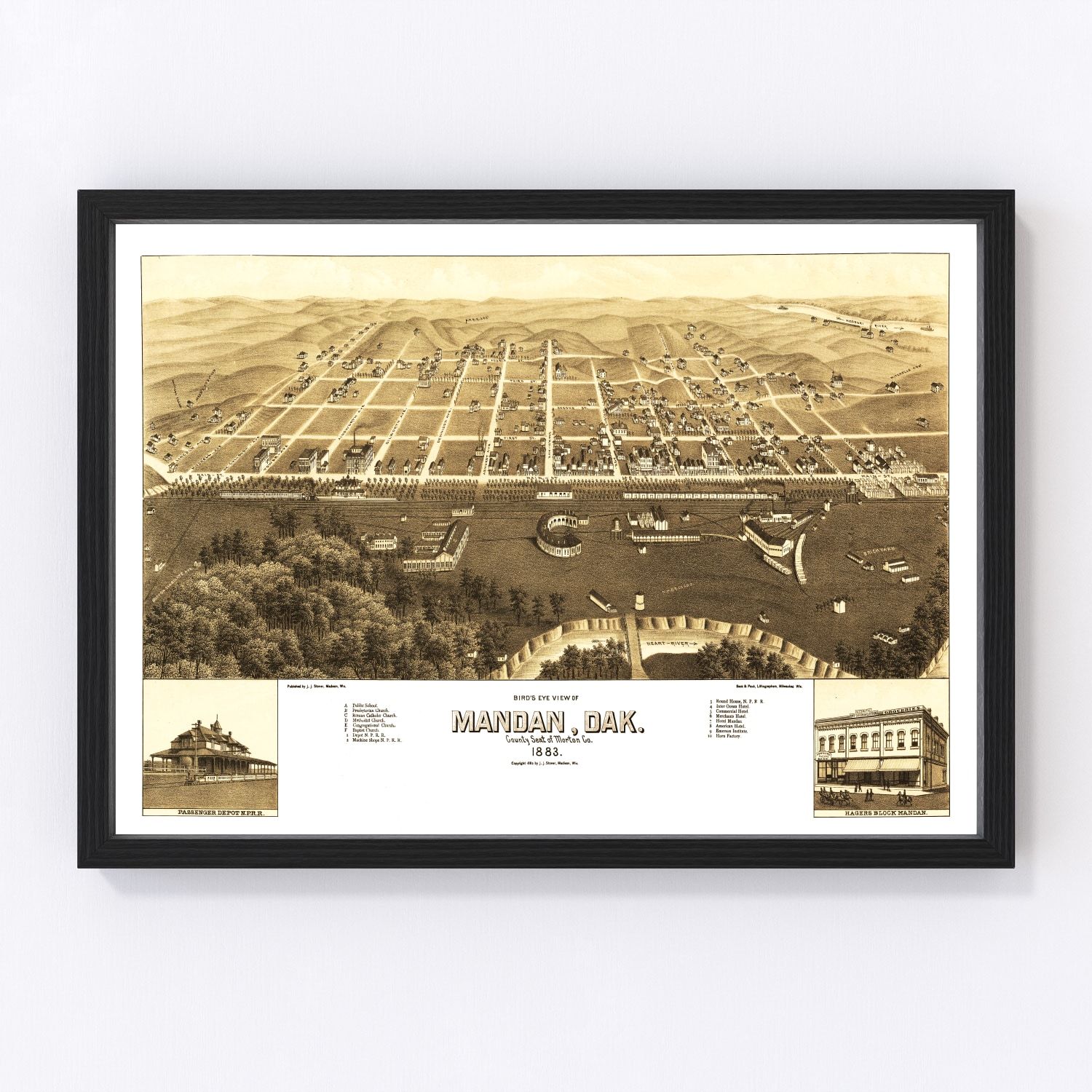 Vintage map of Mandan, North Dakota, 1883