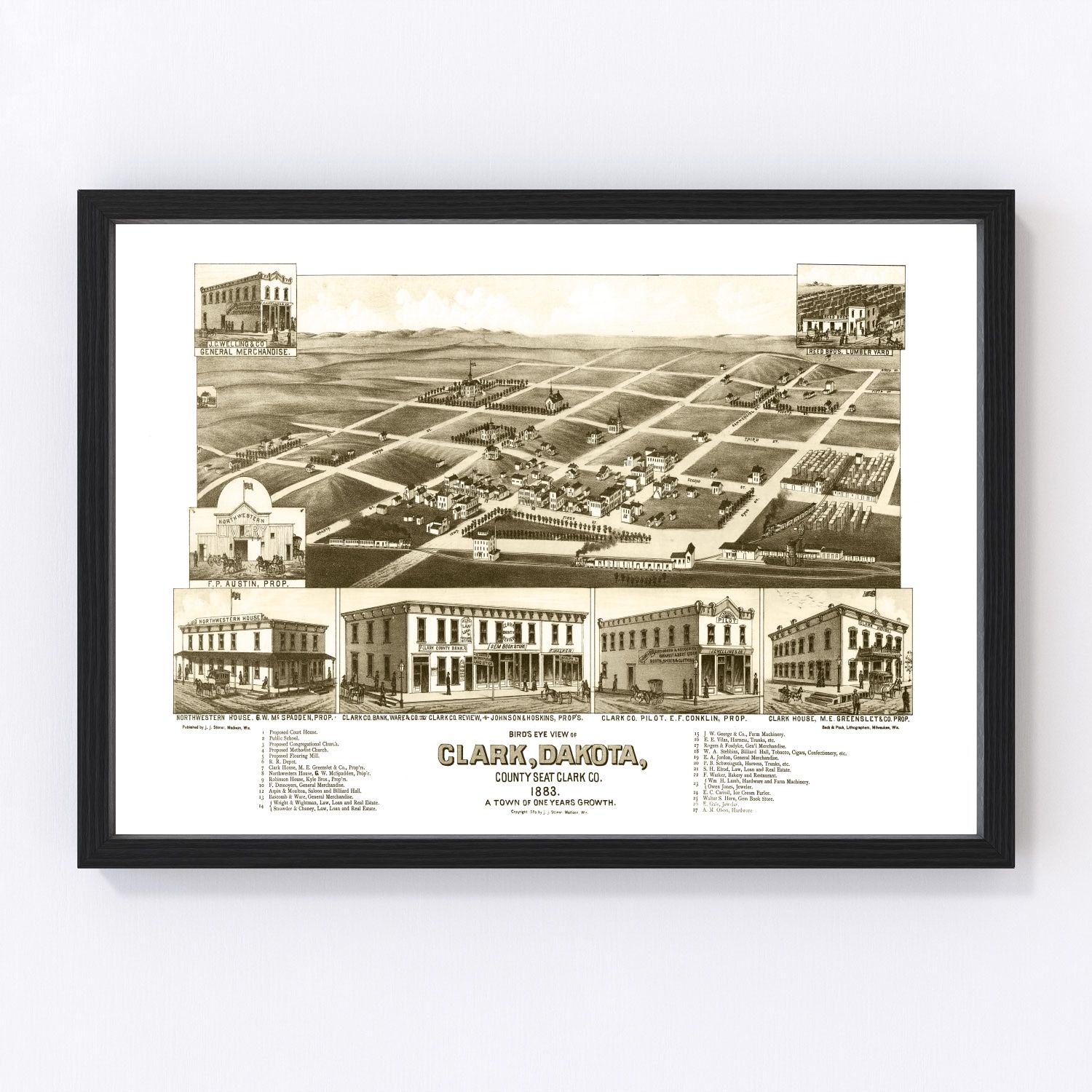 Vintage map of Clark County, South Dakota, 1883