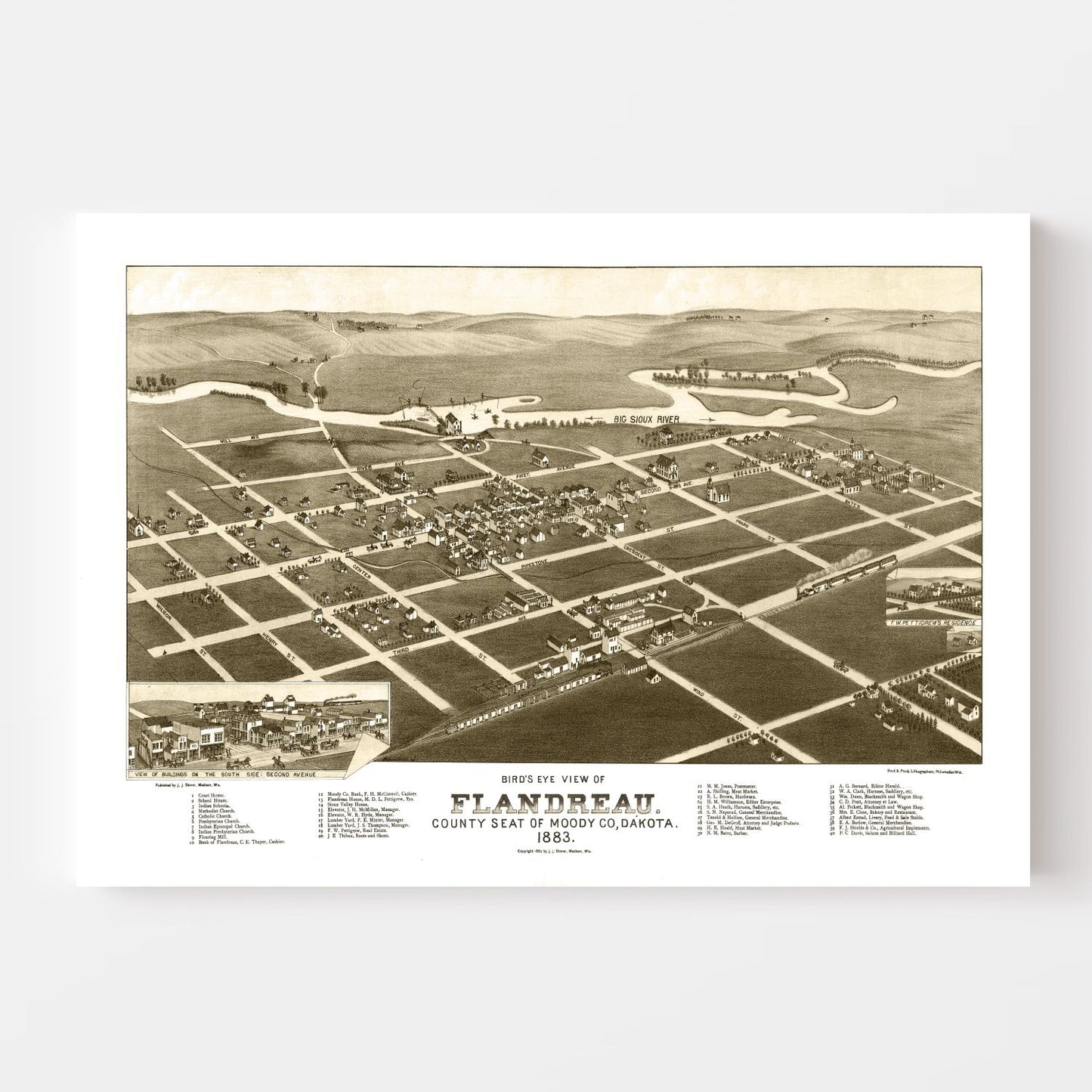 Vintage Map of Flandreau, South Dakota 1883