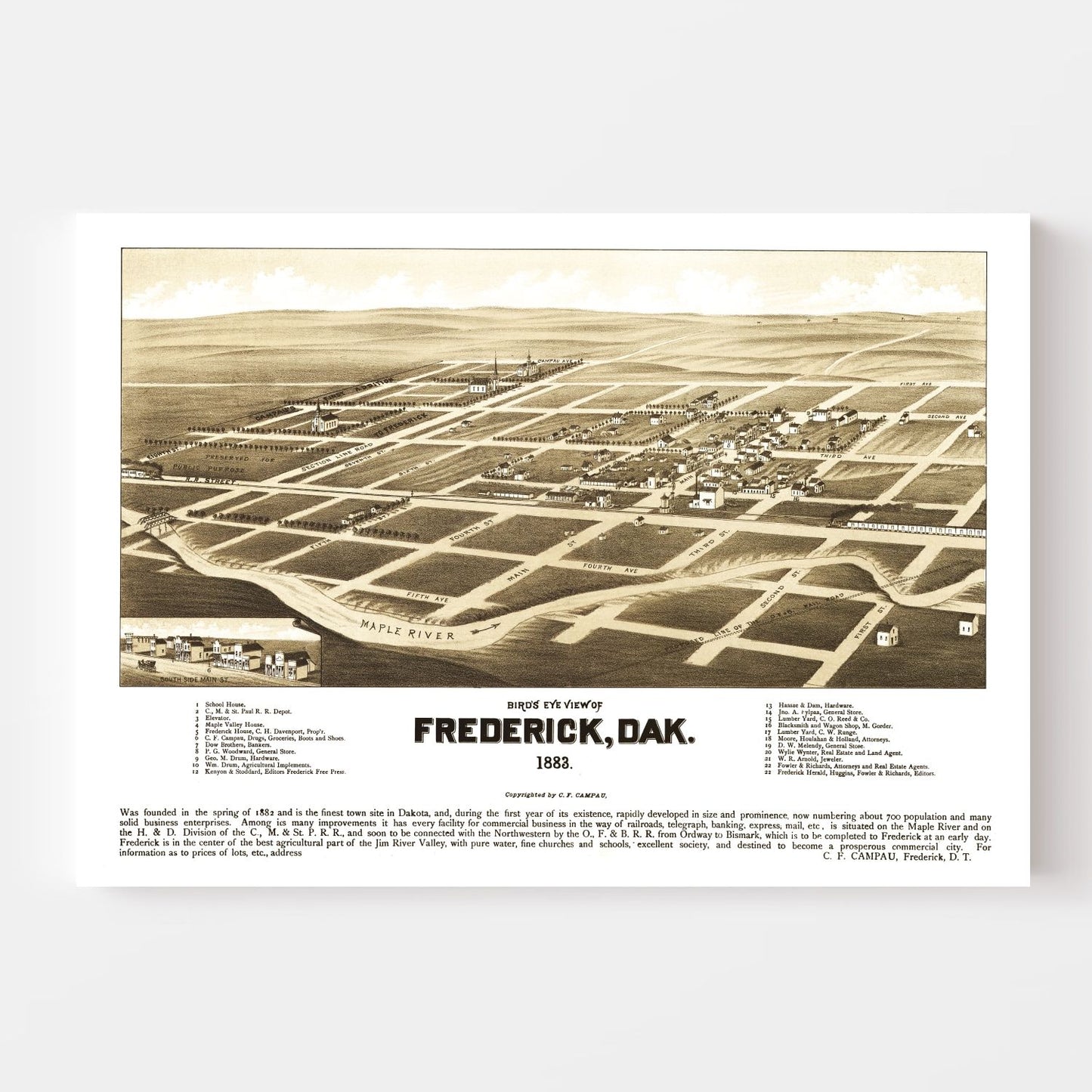 Vintage Map of Frederick, South Dakota, 1883