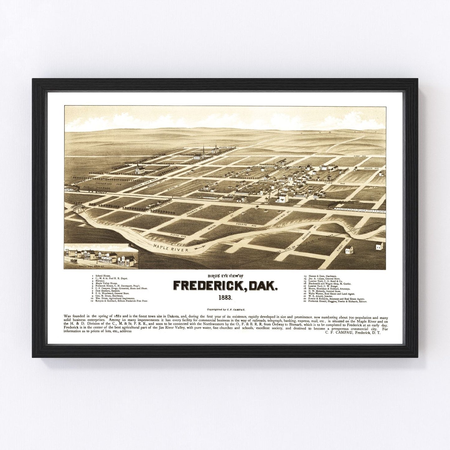 vintage map of Frederick, South Dakota, 1883