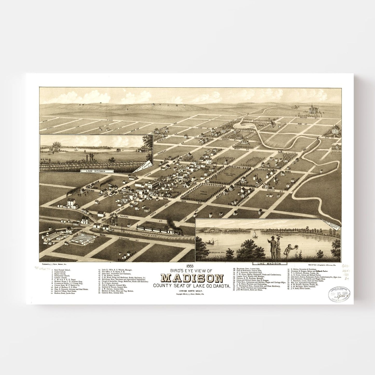 Vintage Map of Madison, South Dakota, 1883