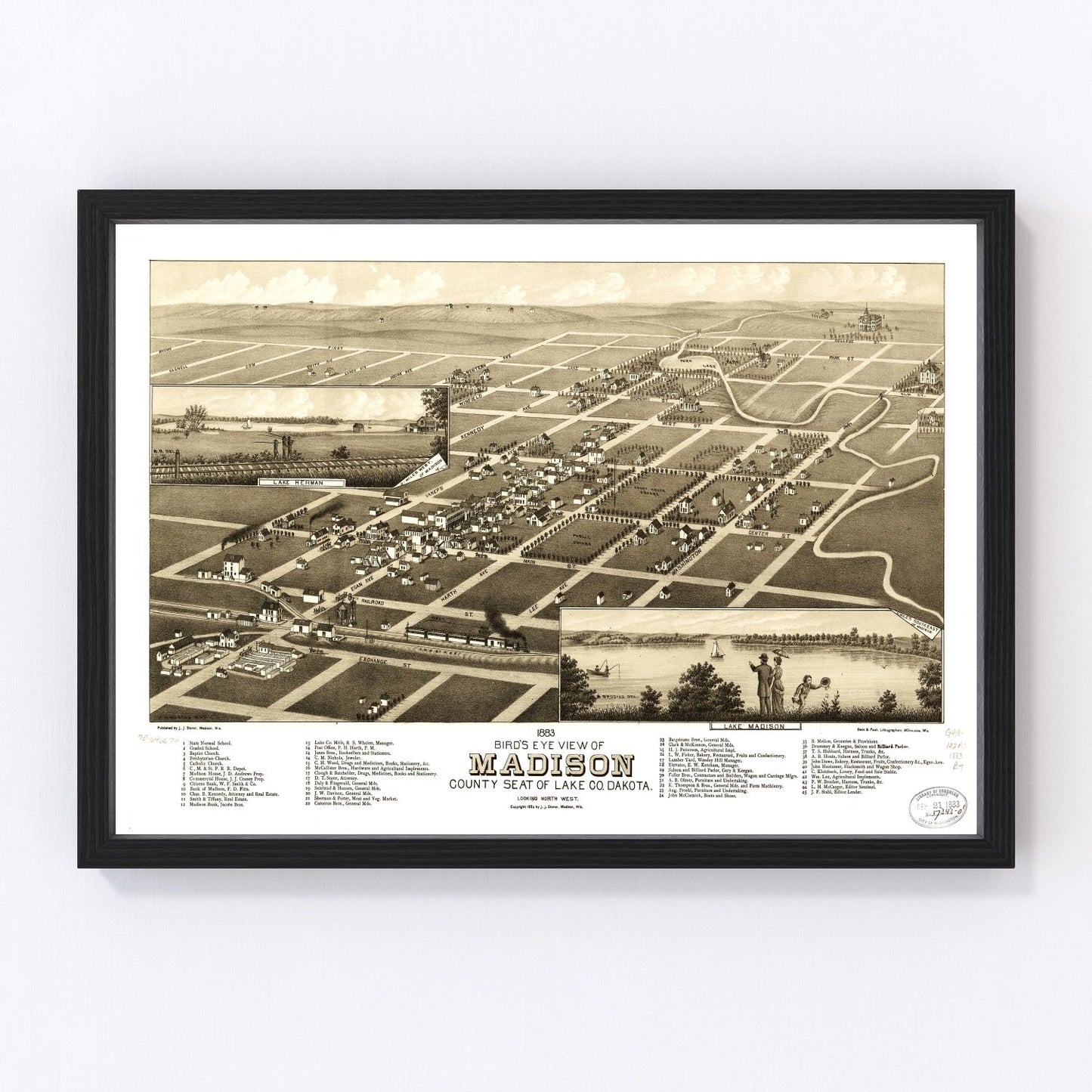 Vintage map of Madison, South Dakota, 1883