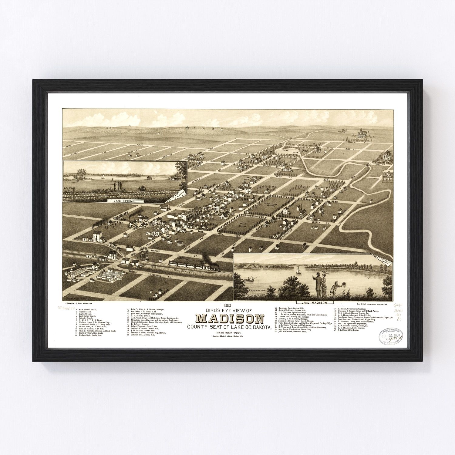 Vintage map of Madison, South Dakota, 1883