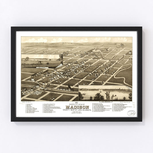 Vintage map of Madison, South Dakota, 1883