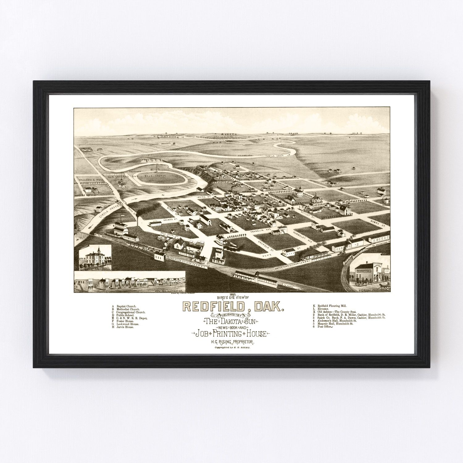 Vintage map of Redfield, South Dakota, 1883