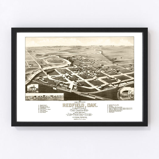 Vintage map of Redfield, South Dakota, 1883