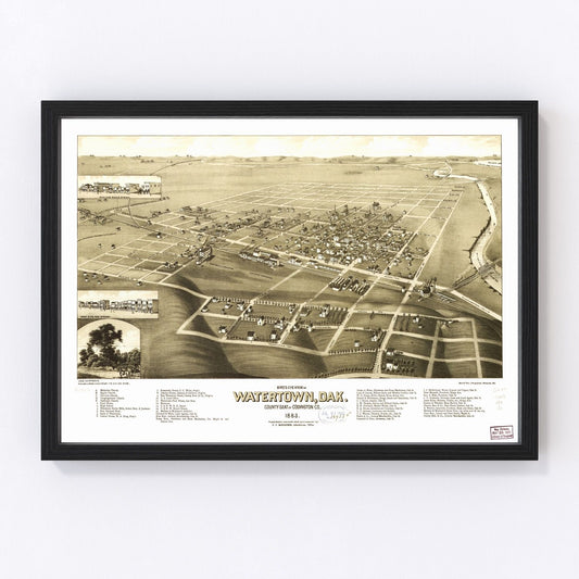Vintage map of Watertown, South Dakota, 1883 - Codington County frontier era print