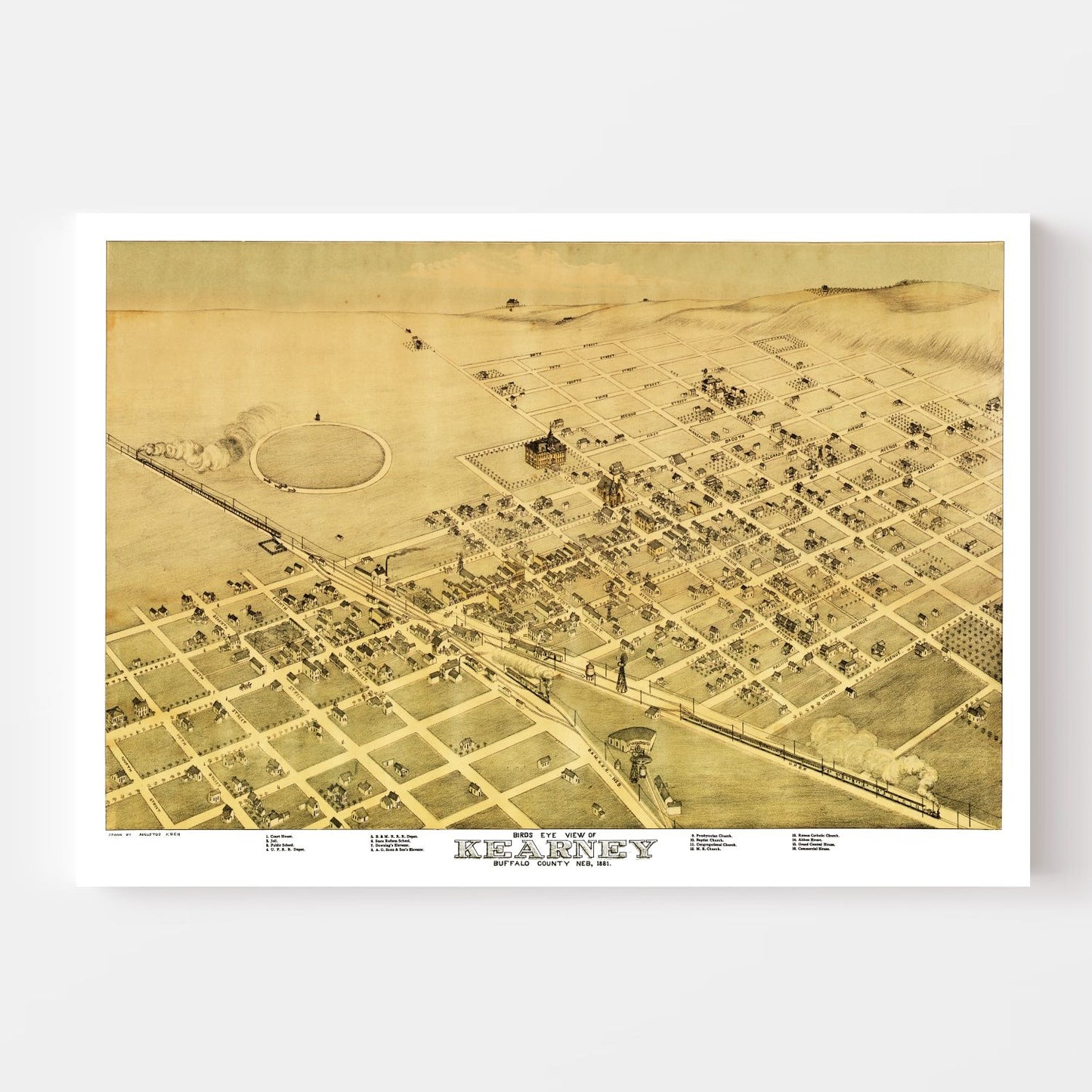 Vintage Map of Kearney, Nebraska, 1881