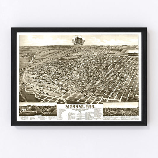 Vintage map of Lincoln, Nebraska, 1889