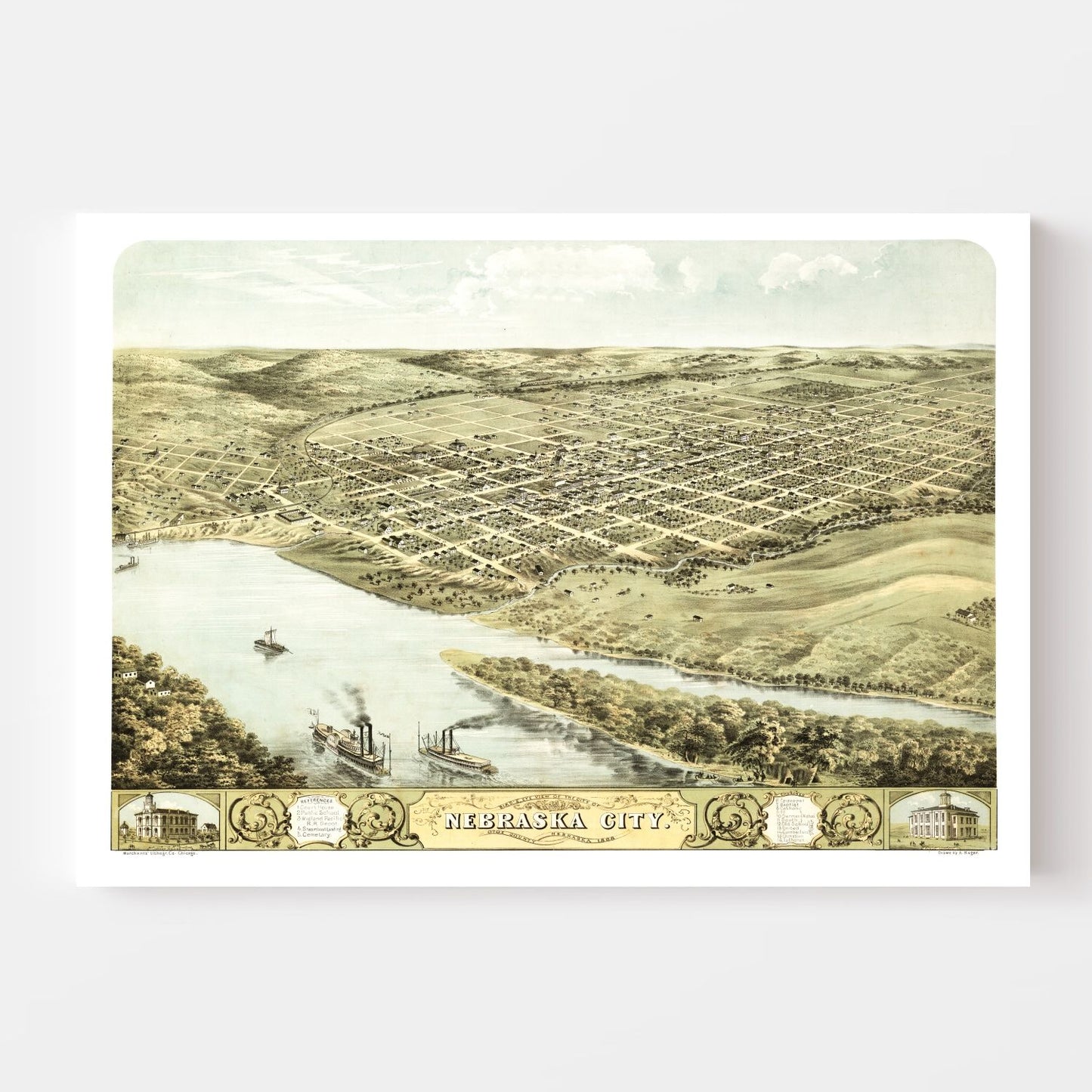 Vintage Map of Nebraska City, Nebraska, 1868