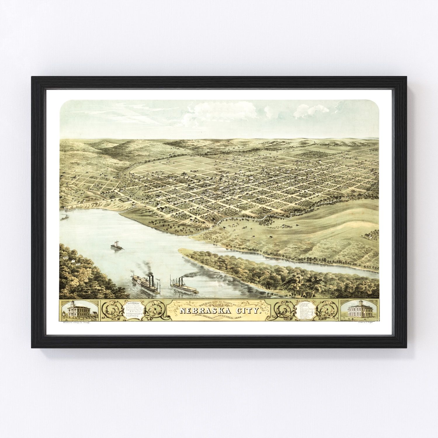 Vintage map of Nebraska City, Nebraska, 1868
