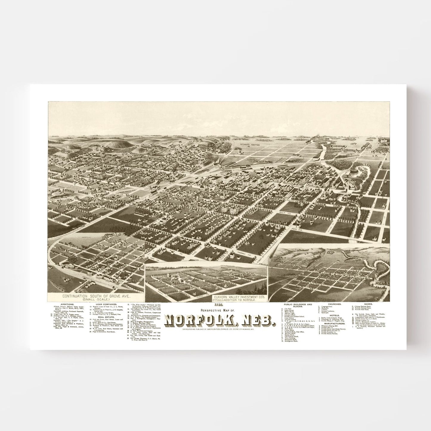 Vintage Map of Norfolk, Nebraska, 1889