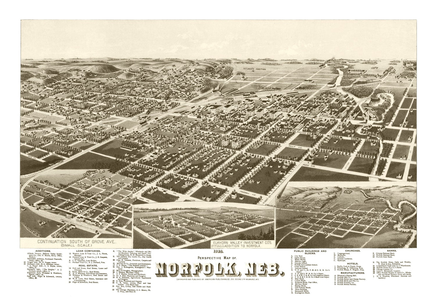 Vintage Map of Norfolk, Nebraska, 1889