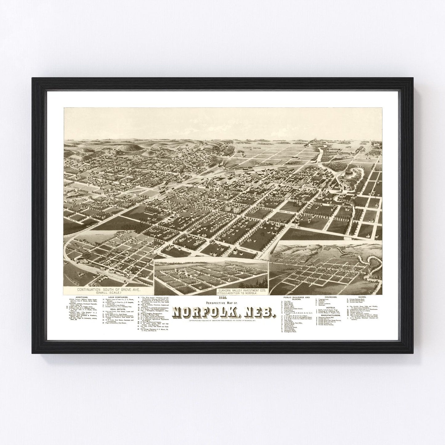 vintage map of Norfolk, Nebraska, 1889