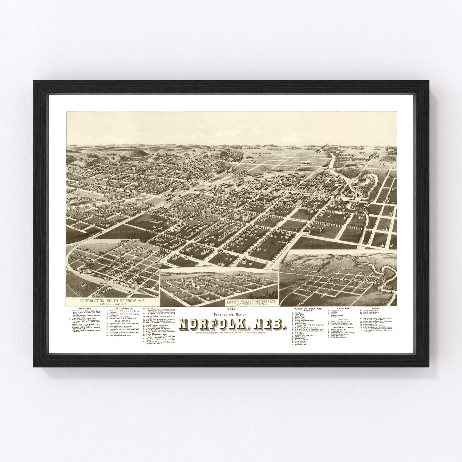 vintage map of Norfolk, Nebraska, 1889