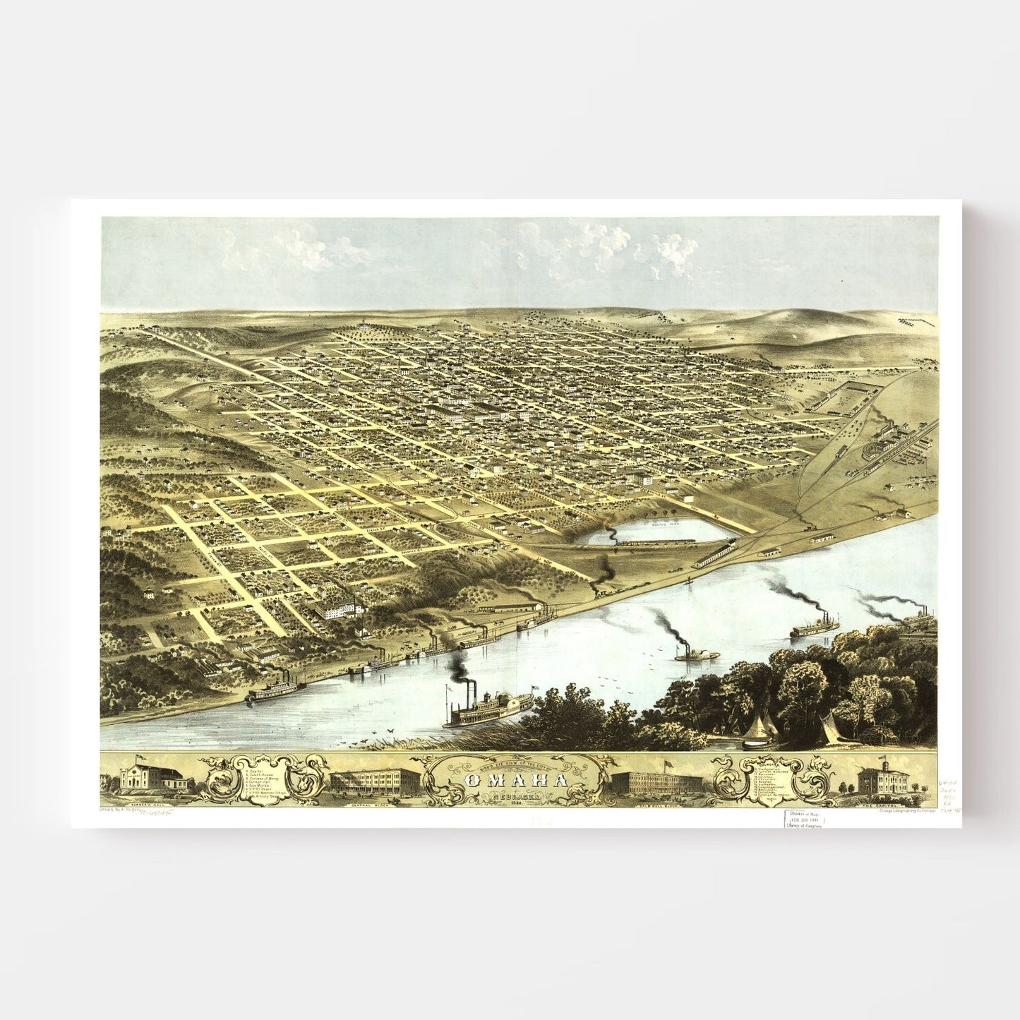 Vintage Map of Omaha, Nebraska, 1868