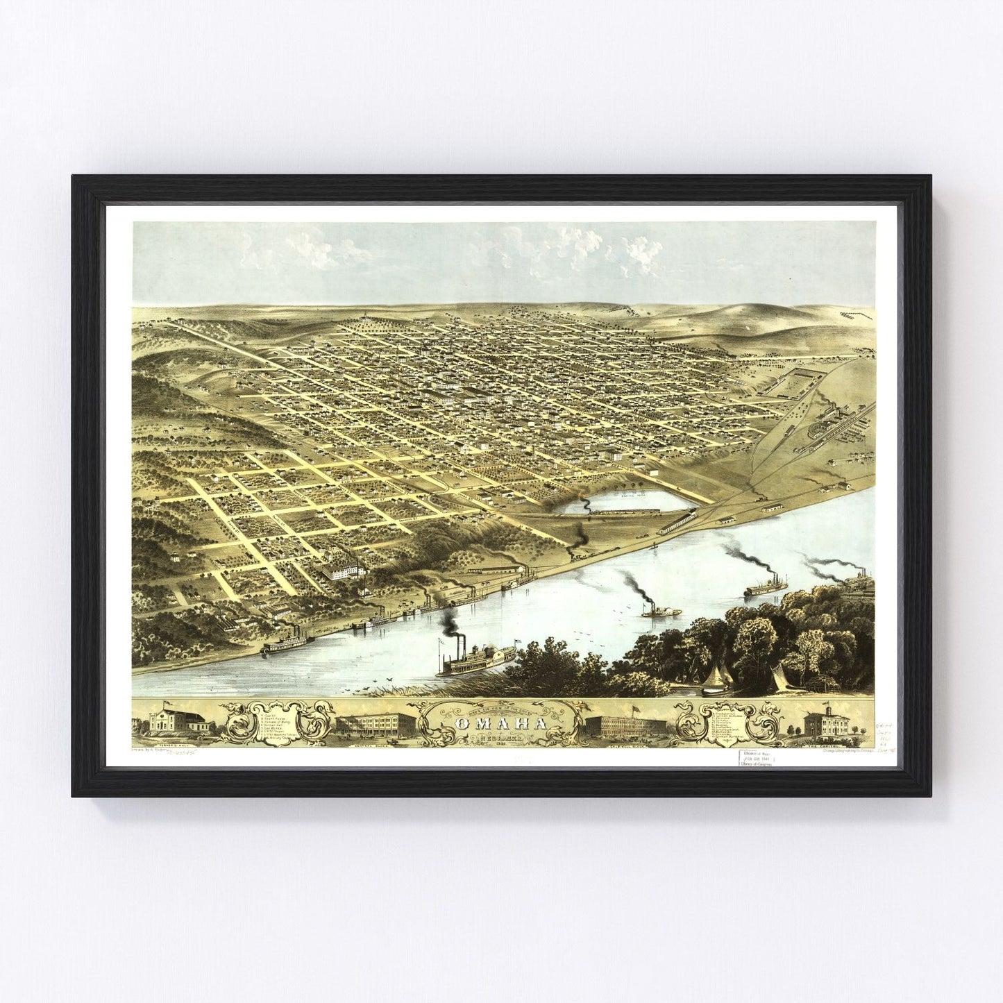 Vintage map of Omaha, Nebraska, 1868