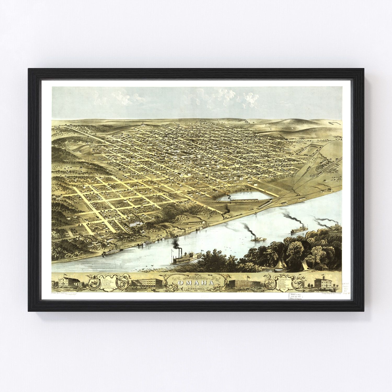 Vintage map of Omaha, Nebraska, 1868