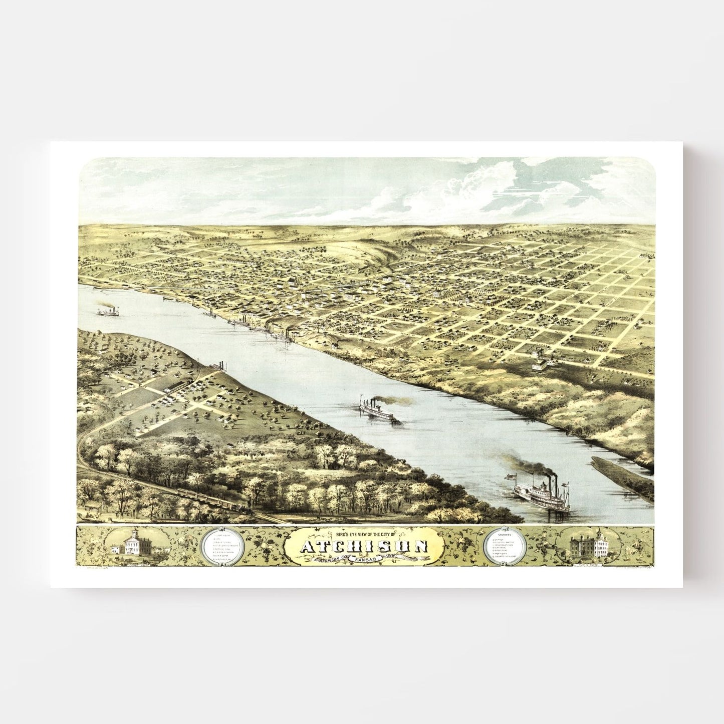 Vintage Map of Atchison, Kansas, 1869