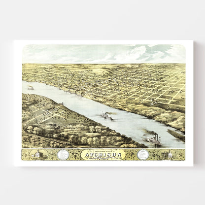 Vintage Map of Atchison, Kansas, 1869