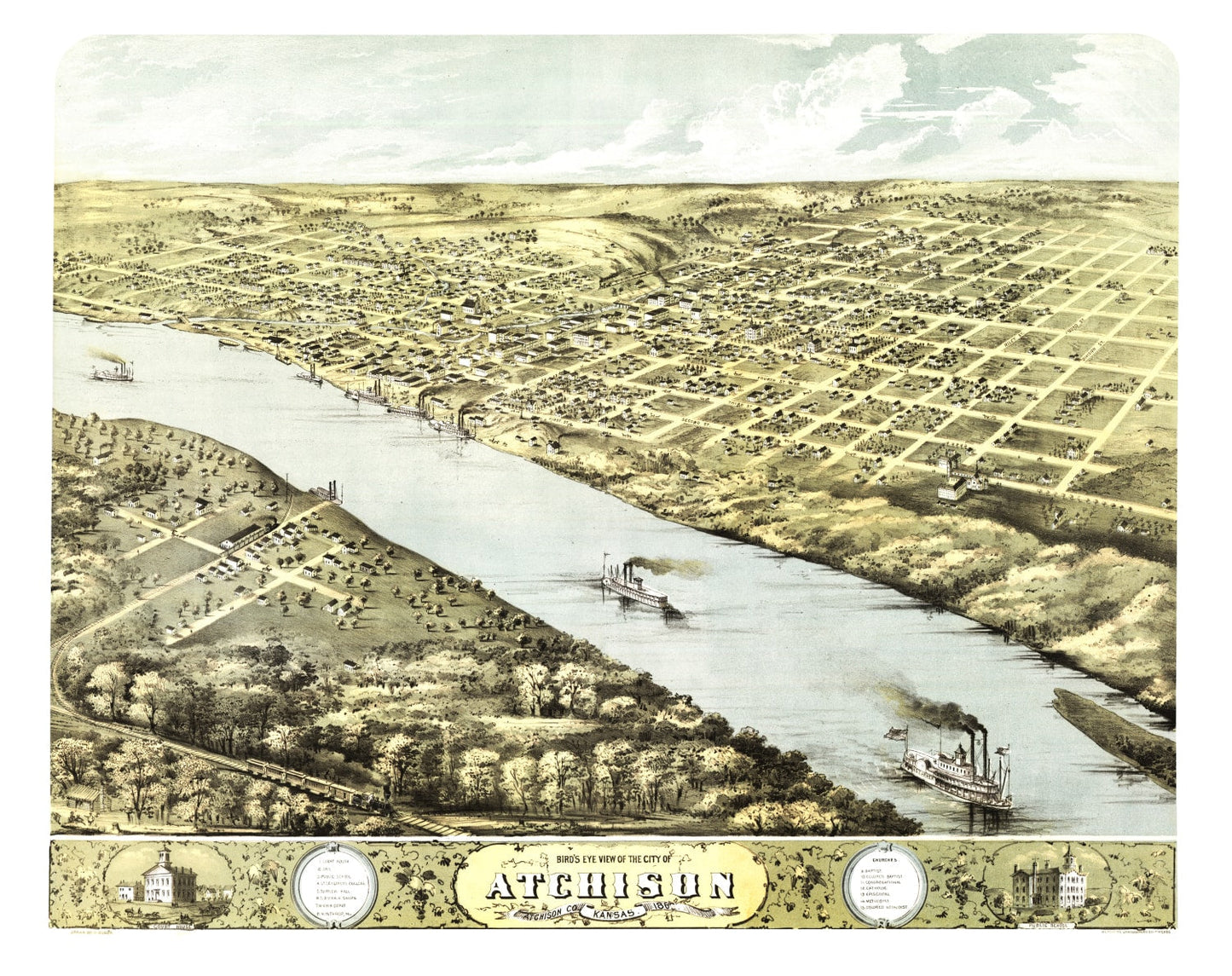 Vintage Map of Atchison, Kansas, 1869