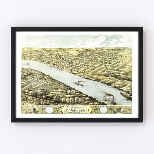 vintage map of Atchison, Kansas, 1869, Missouri River rail hub