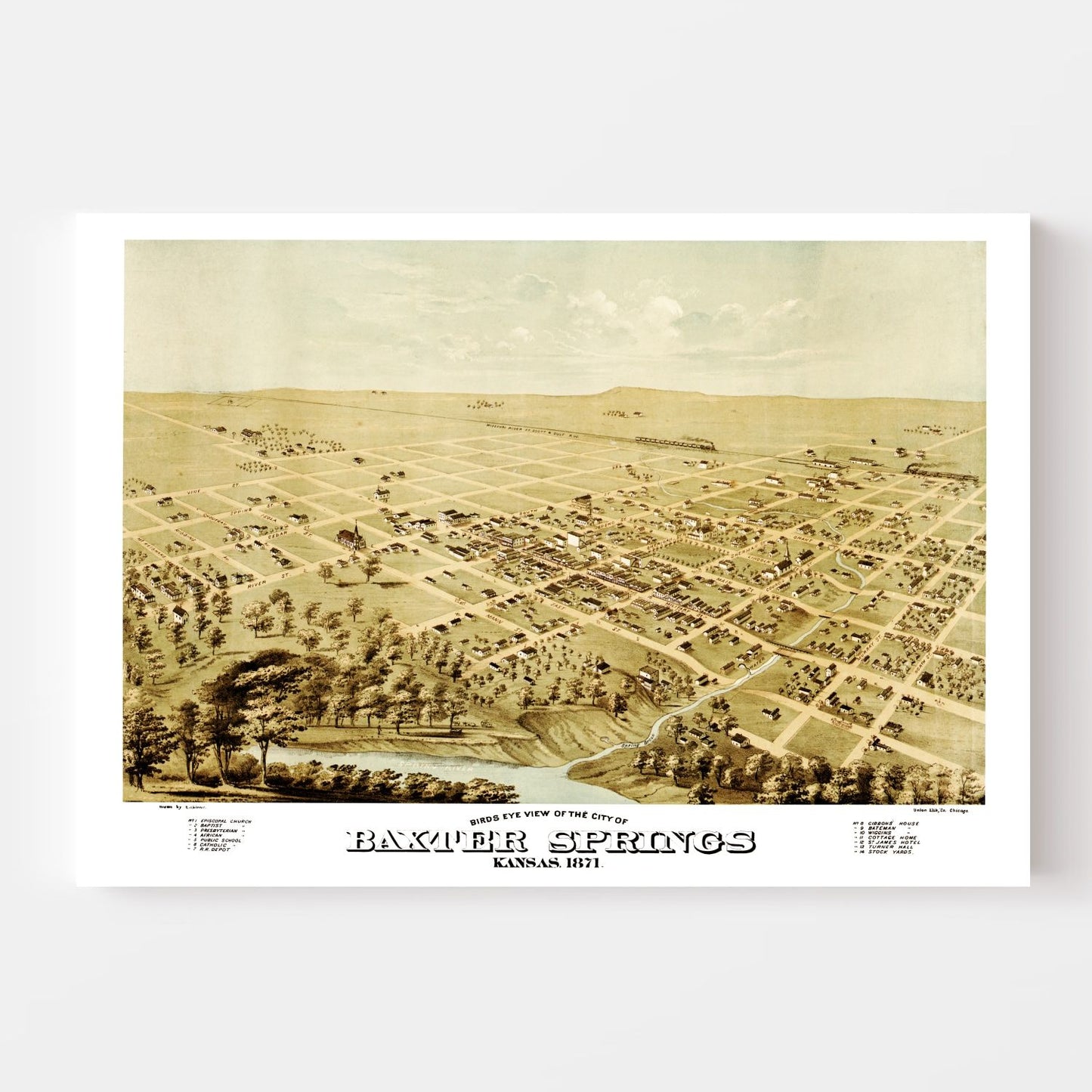 Vintage Map of Baxter Springs, Kansas, 1871