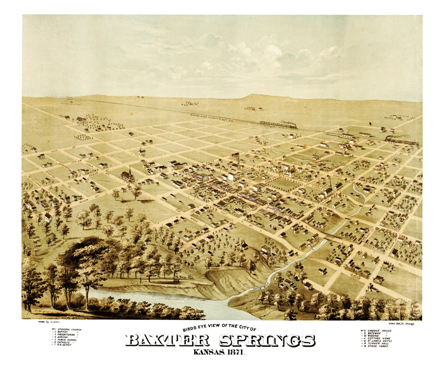 Vintage Map of Baxter Springs, Kansas, 1871