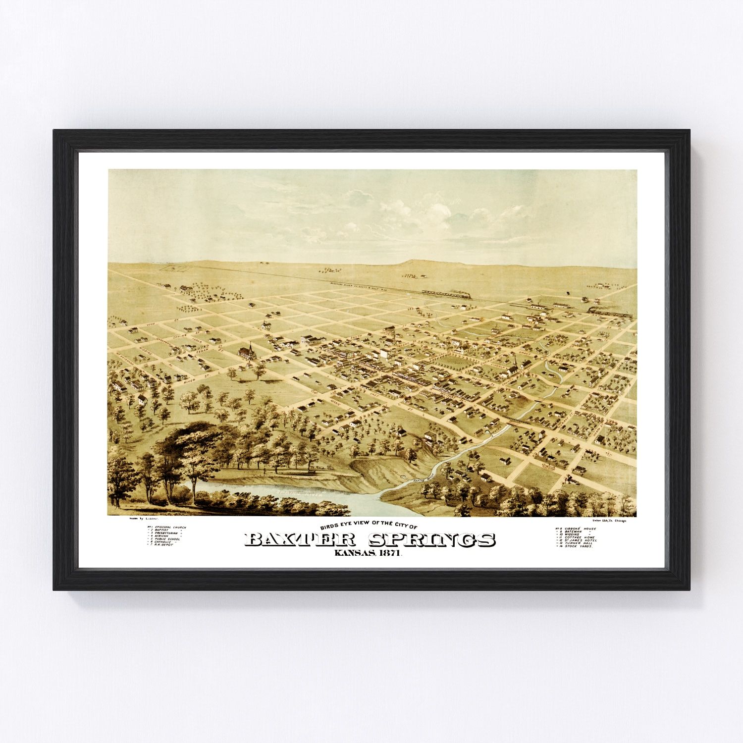 Vintage map of Baxter Springs, Kansas, 1871