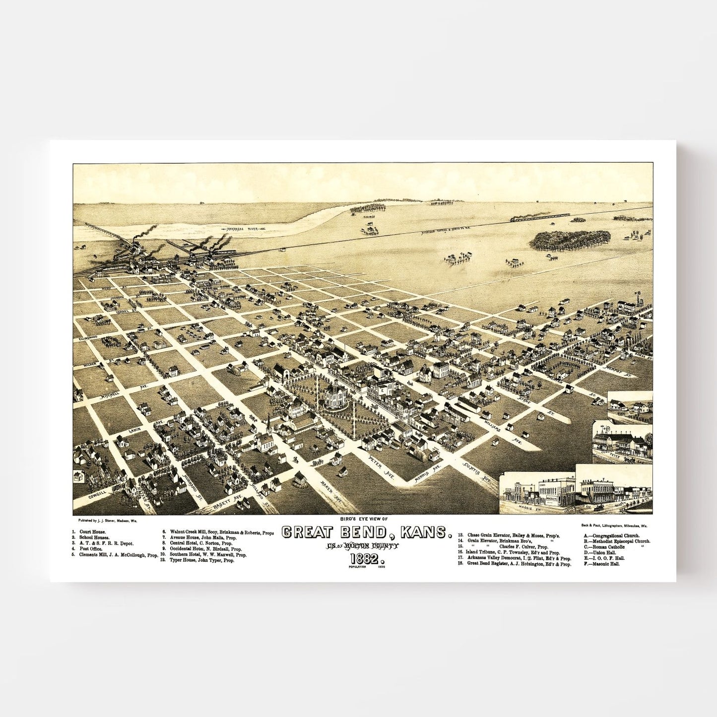 Vintage Map of Great Bend, Kansas, 1882