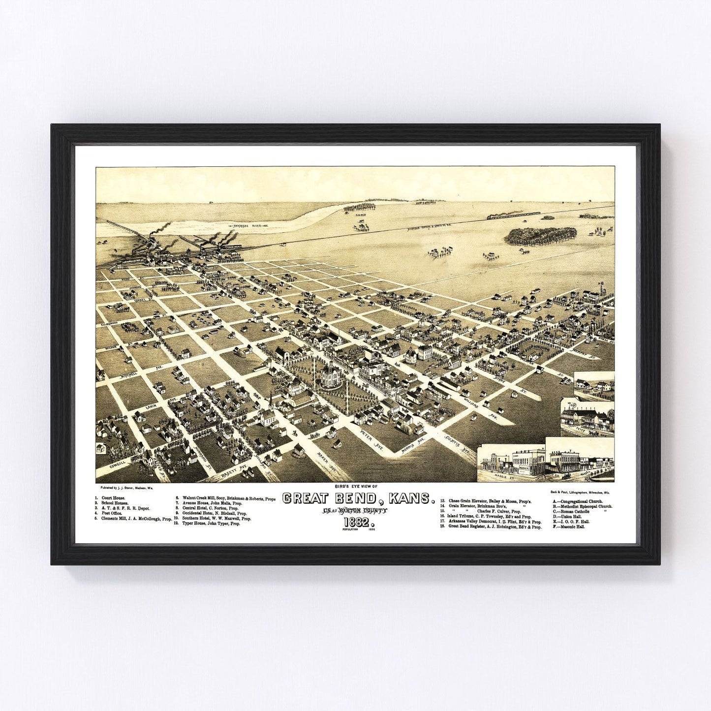 Vintage map of Great Bend, Kansas, 1882