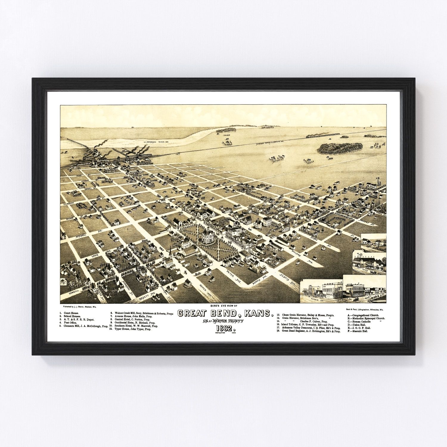 Vintage map of Great Bend, Kansas, 1882