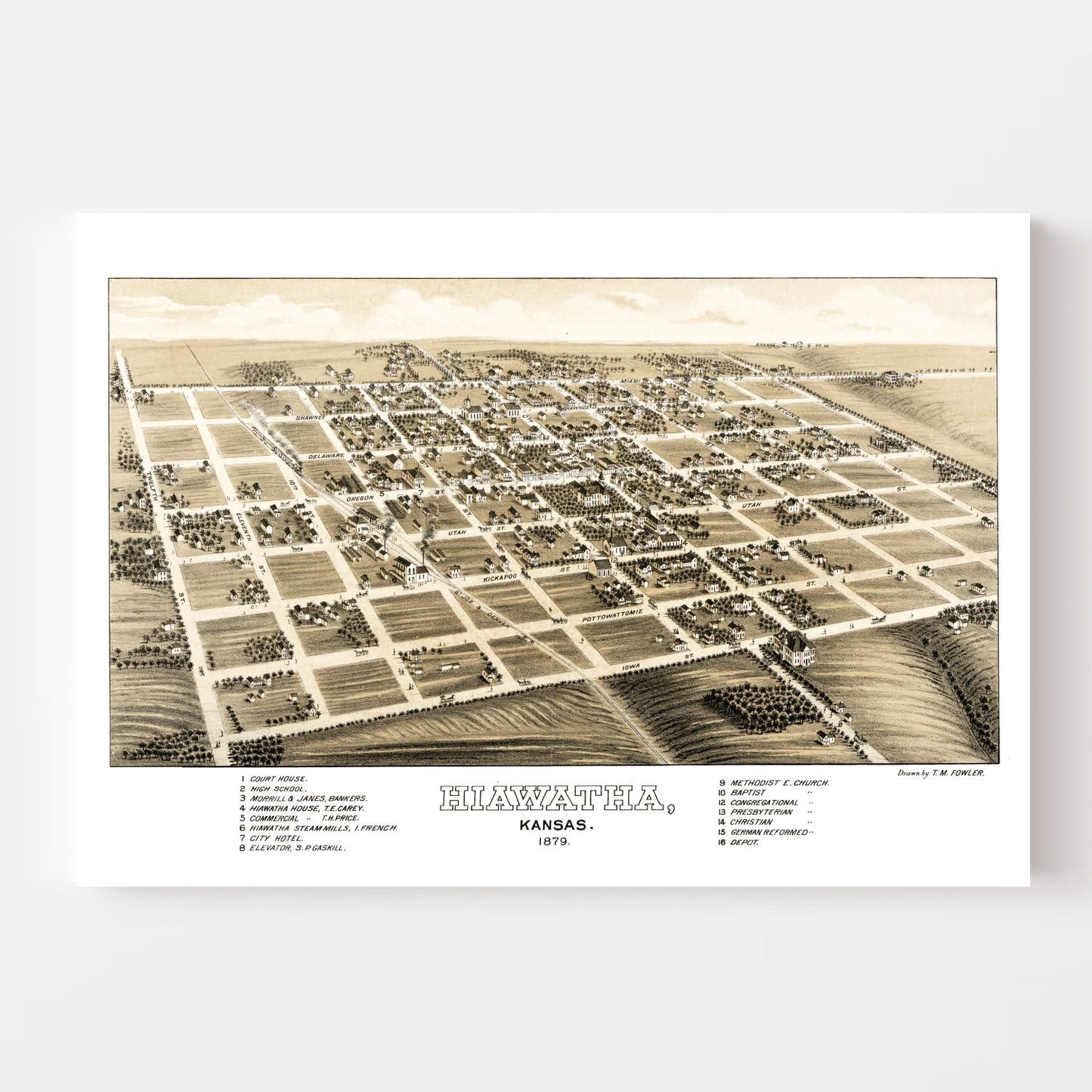 Vintage Map of Hiawatha, Kansas, 1879