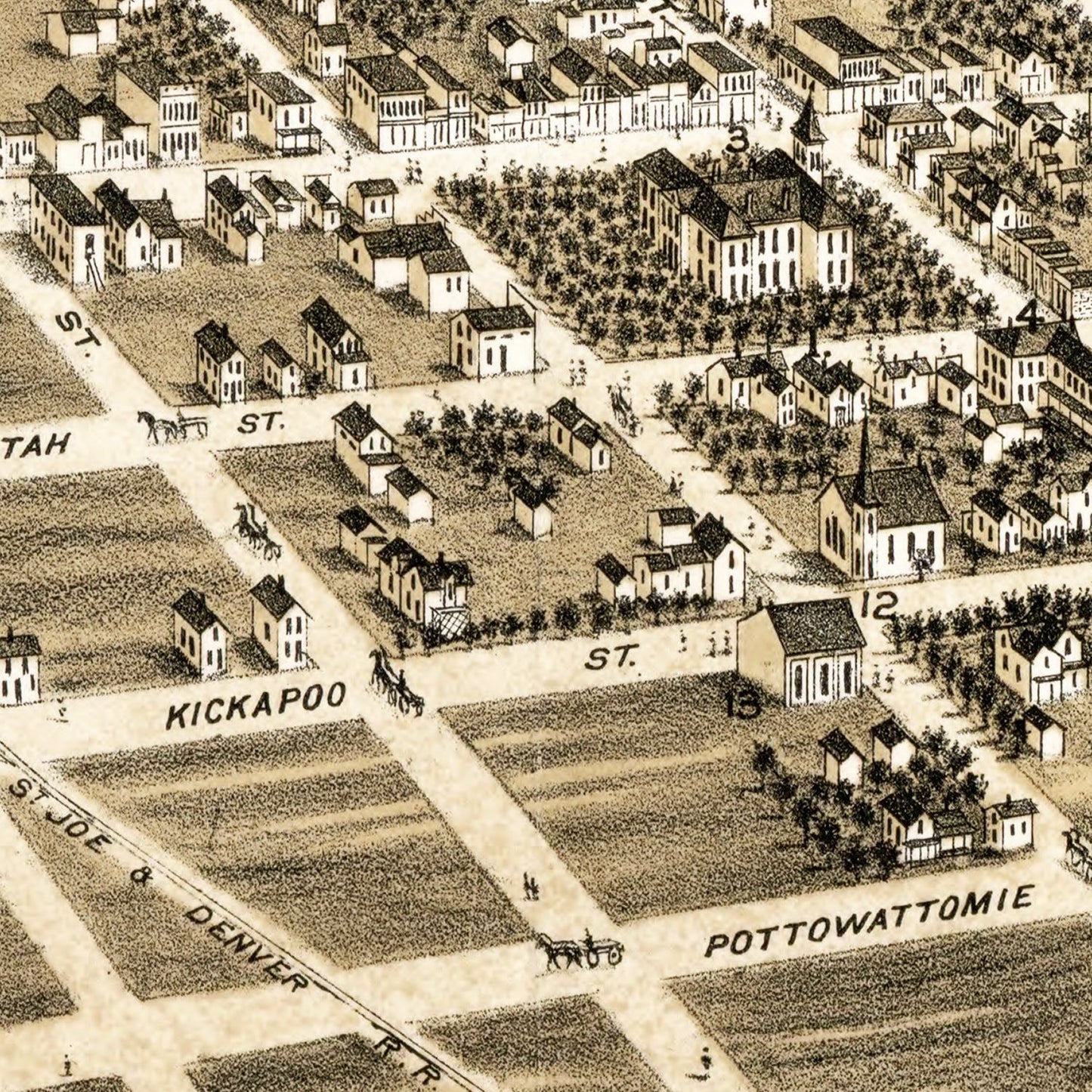 Vintage Map of Hiawatha, Kansas, 1879