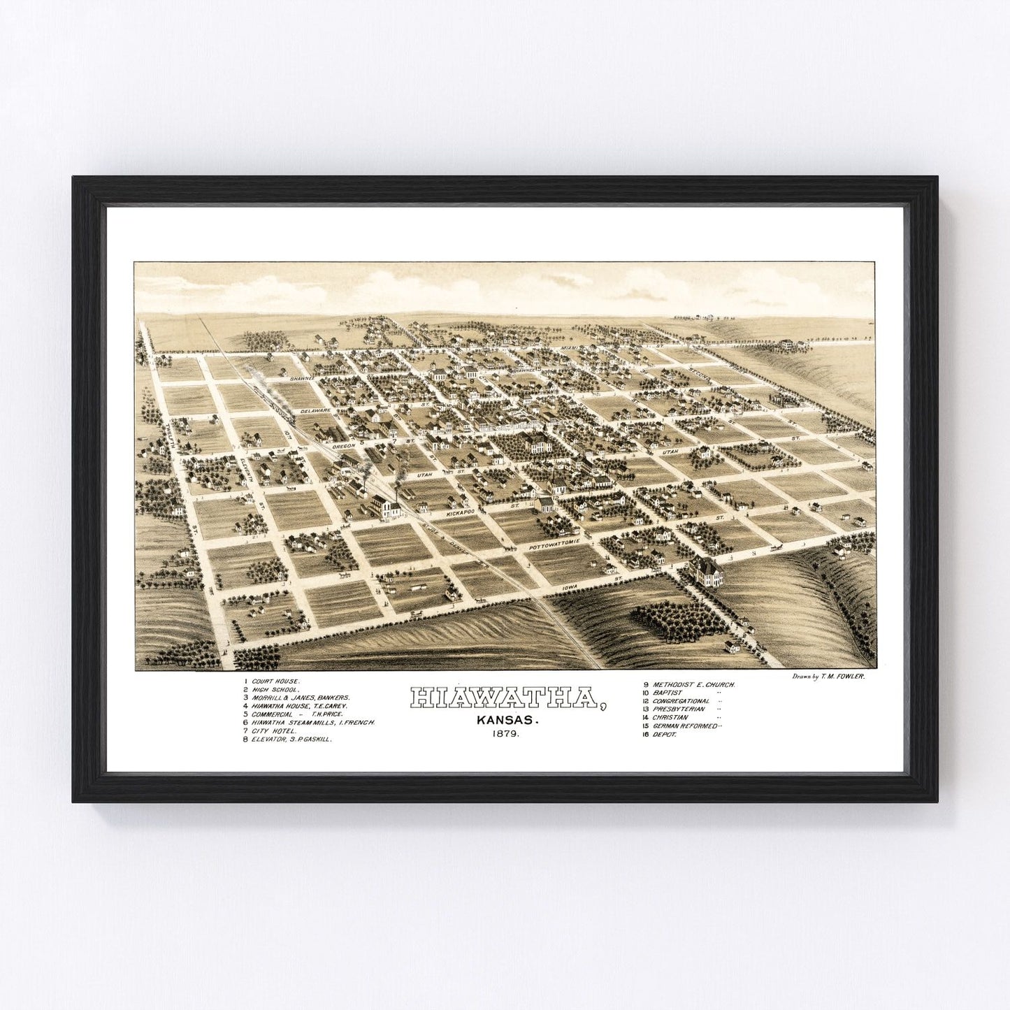 Vintage map of Hiawatha, Kansas, 1879