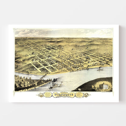 Vintage Map of Wyandotte, Kansas, 1869
