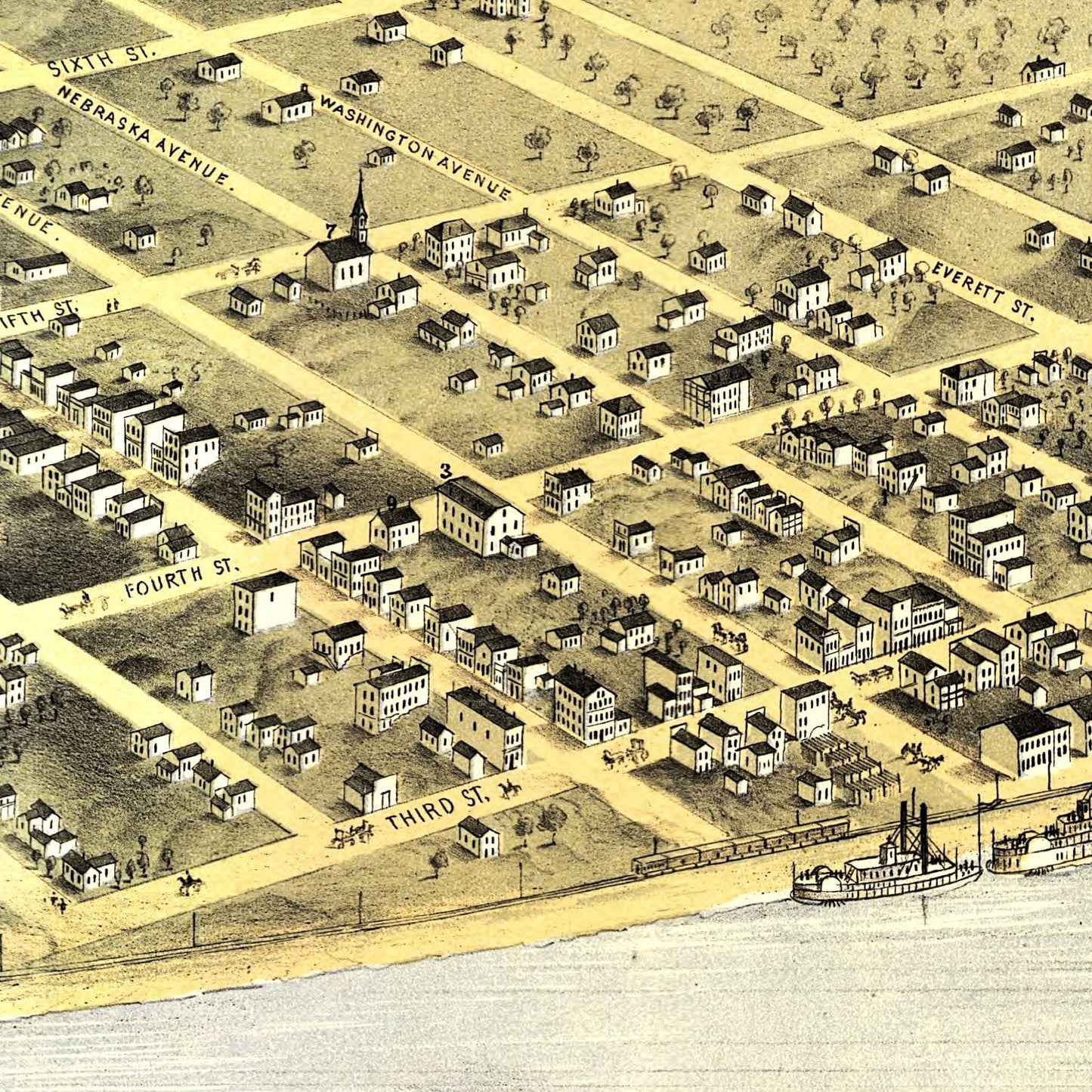 Vintage Map of Wyandotte, Kansas, 1869