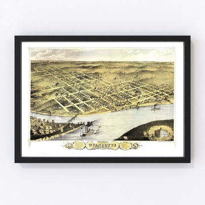 Vintage map of Wyandotte, Kansas, 1869, digitally restored